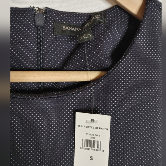 Banana Republic Sheath Dress Fit‎ & Flare Sleeveless Blue White Micro Dot S New - Picture 6 of 8